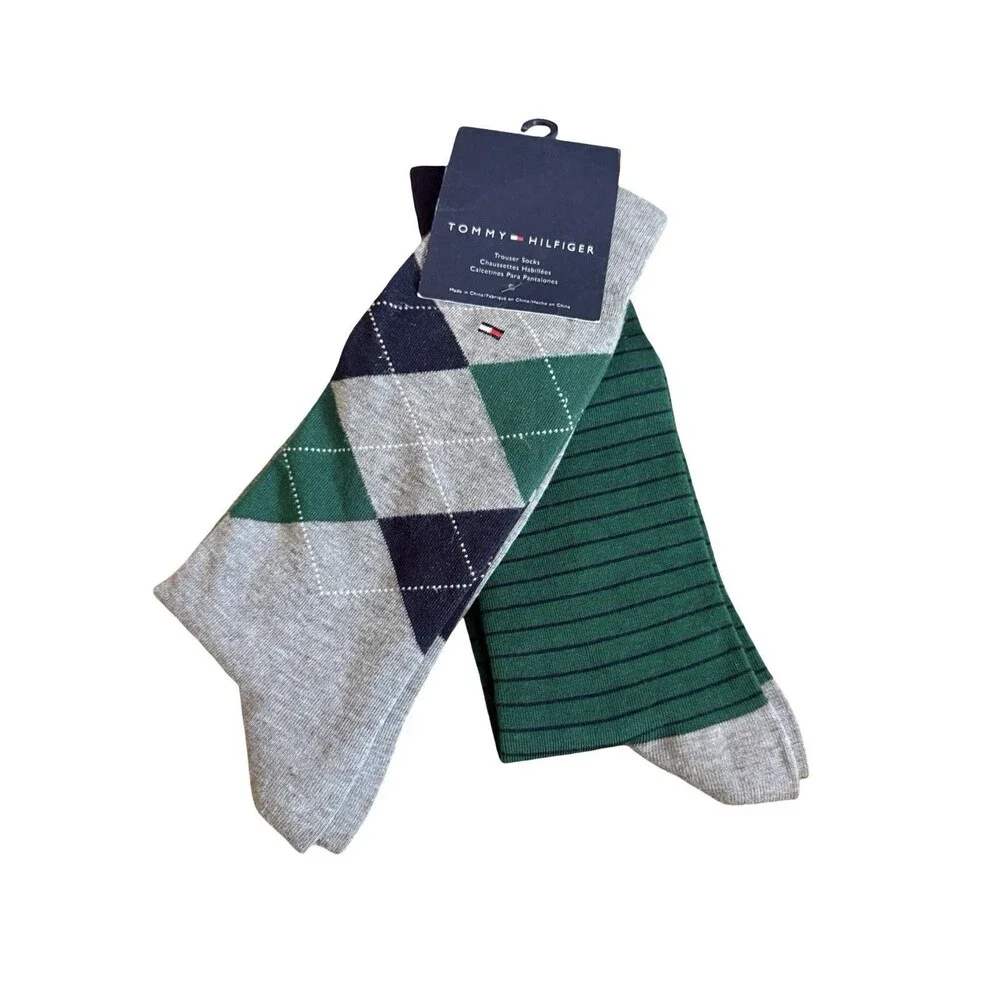 Tommy Hilfiger Men's 2-PK Argyle Trouser Socks Cotton Blend Classic Style NWT